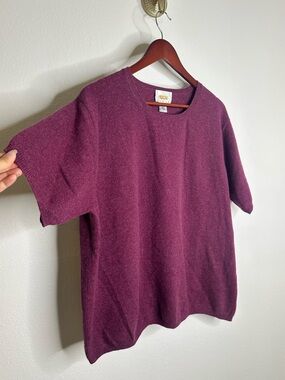 Vintage Talbots 100% Cashmere Maroon Marled Knit Scoop Neck Short Sleeve Top